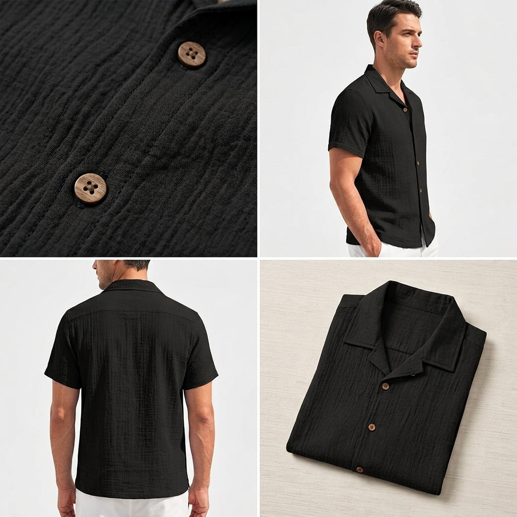 Textured Linen-Blend Camp Shirt