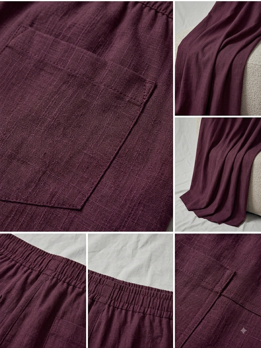 Premium Breathable Linen Wide-Leg Pants [burgandy]
