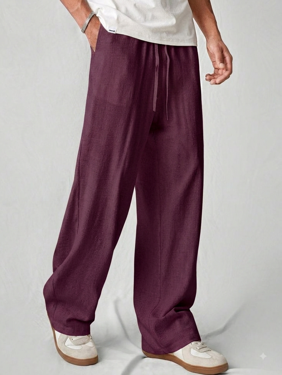 Premium Breathable Linen Wide-Leg Pants [burgandy]
